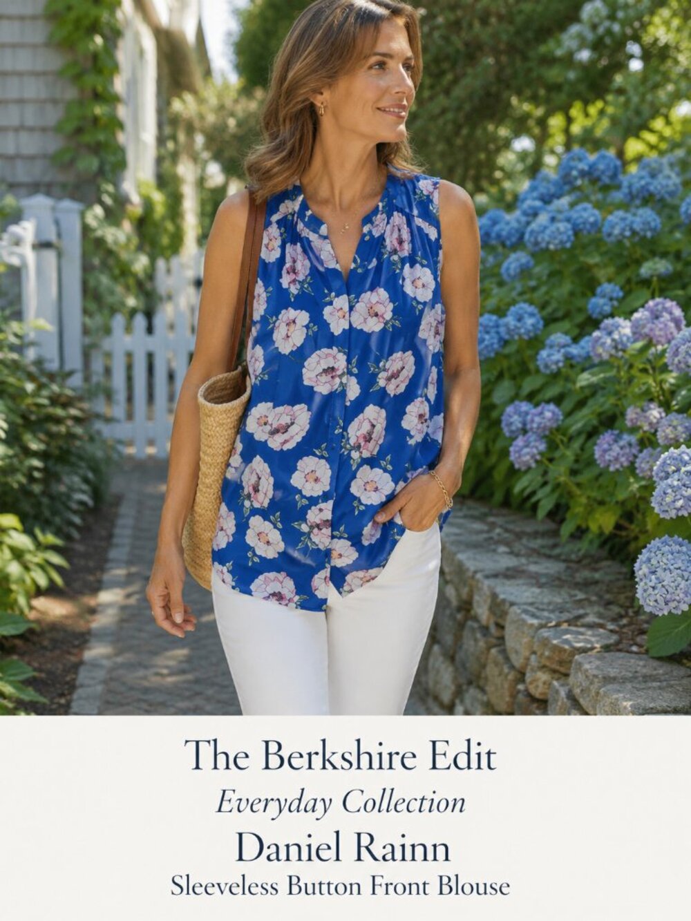 Daniel Rainn Blue Floral Sleeveless Button Front Blouse Top Medium